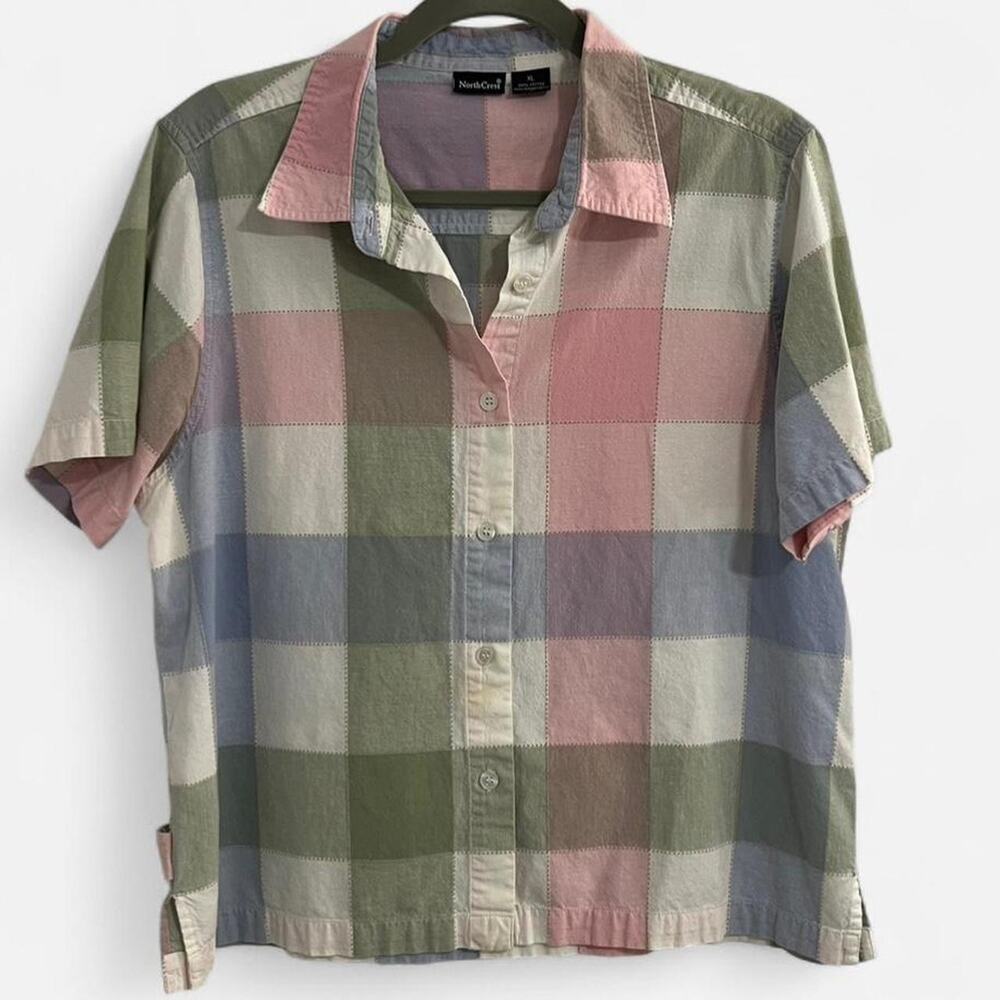 Northcrest Pastel Plaid Short Sleeve Button-Up in Pink, Green, Blue, Cream